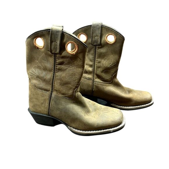 Masterson Boot Co Cowboy Western Boots Brown Leather Round Toe Kids Size 2 - Picture 1 of 9